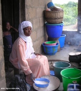 Young mother preparing food
