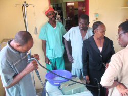 Segun Ogunlana (at left) testing an esophagoduodenoscope