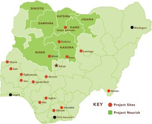 Map of Nigeria showing project areas as of Aprill 2022